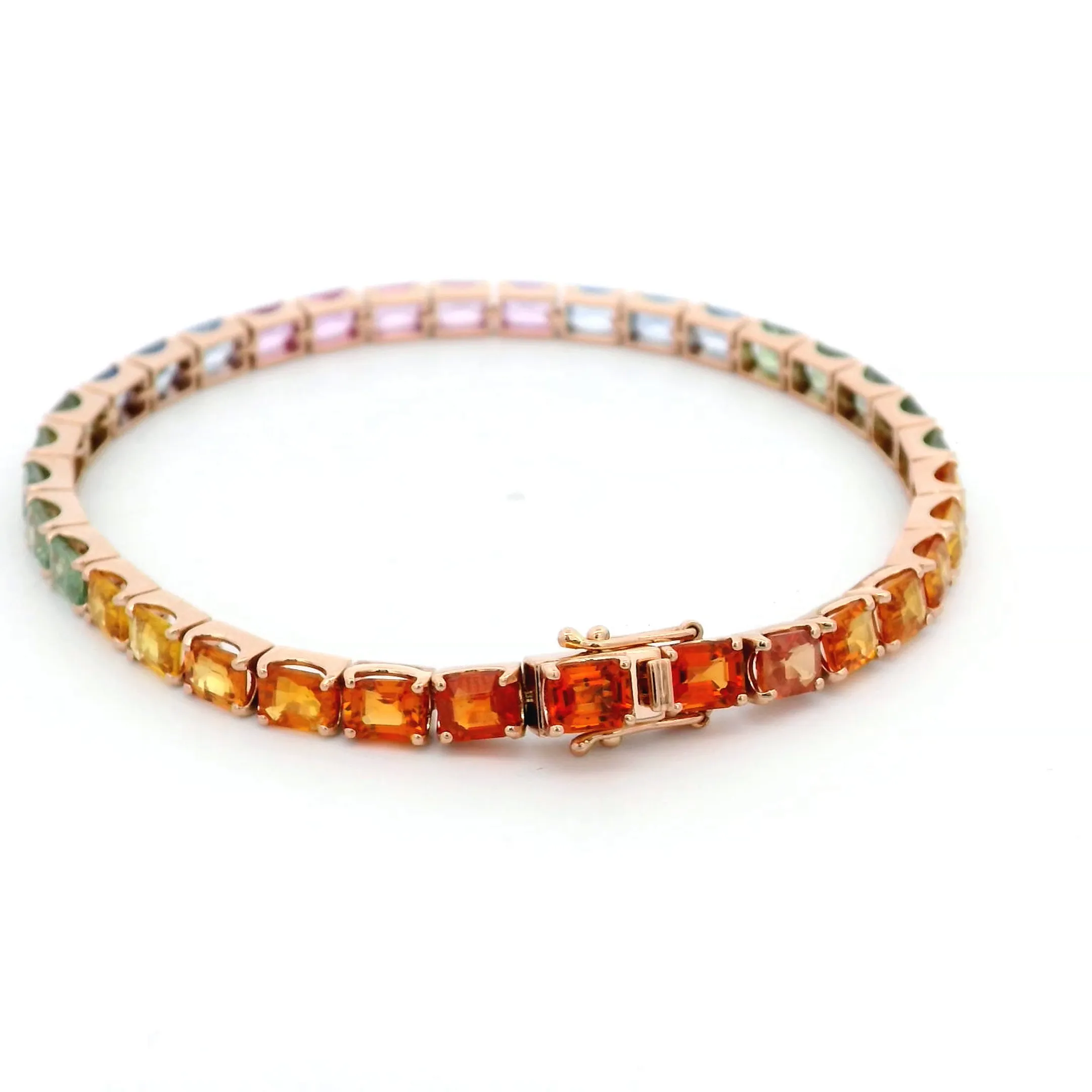 18K Rose Gold Multi-Color Sapphire Tennis Bracelet with 16.85 Carats of Vibrant Gemstones