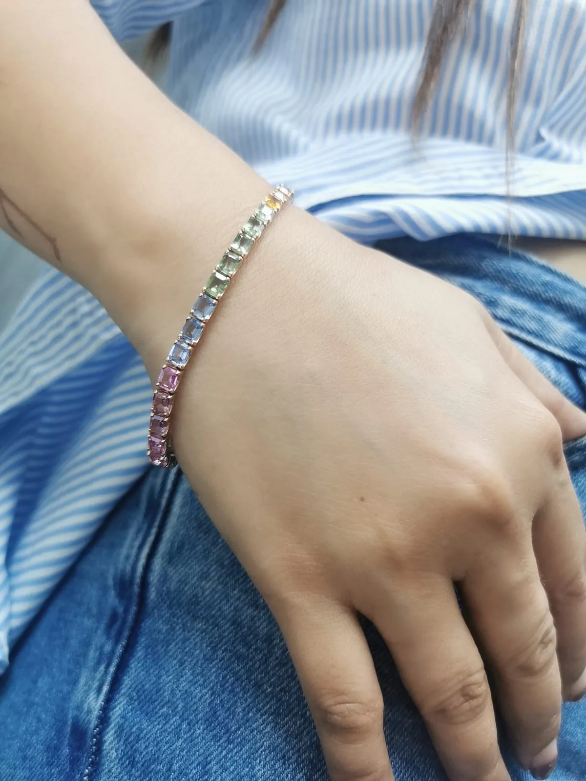 18K Rose Gold Multi-Color Sapphire Tennis Bracelet with 16.85 Carats of Vibrant Gemstones