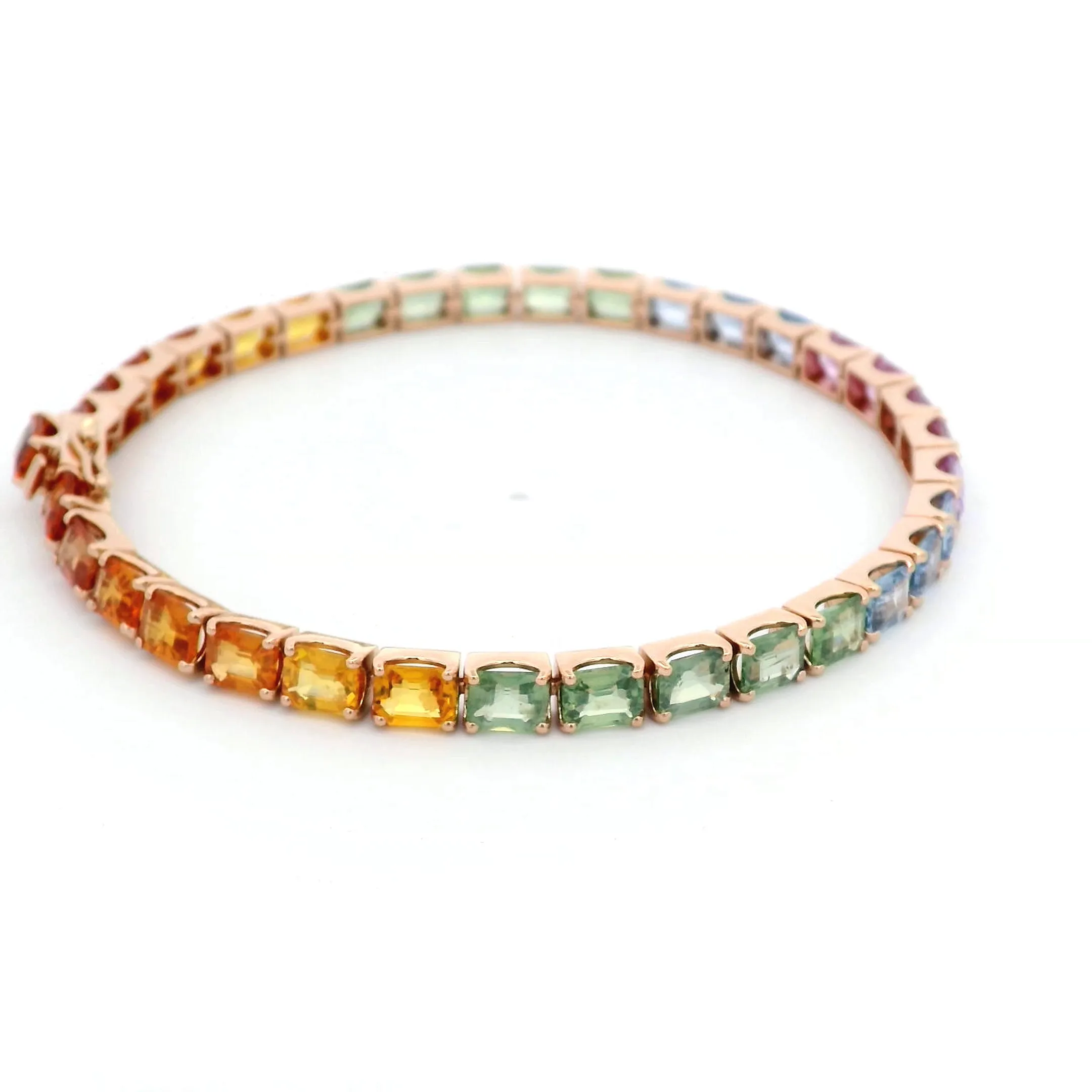 18K Rose Gold Multi-Color Sapphire Tennis Bracelet with 16.85 Carats of Vibrant Gemstones