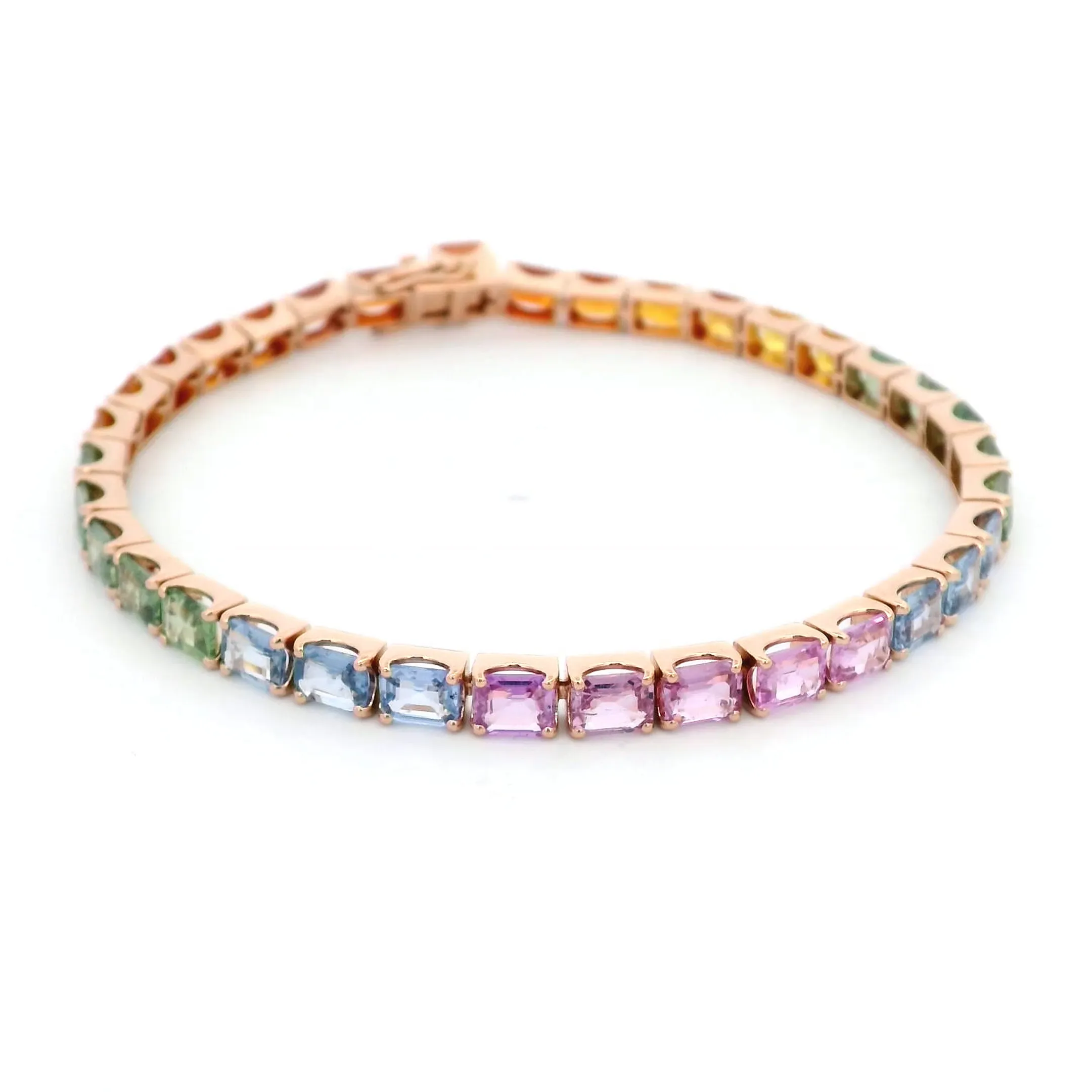 18K Rose Gold Multi-Color Sapphire Tennis Bracelet with 16.85 Carats of Vibrant Gemstones