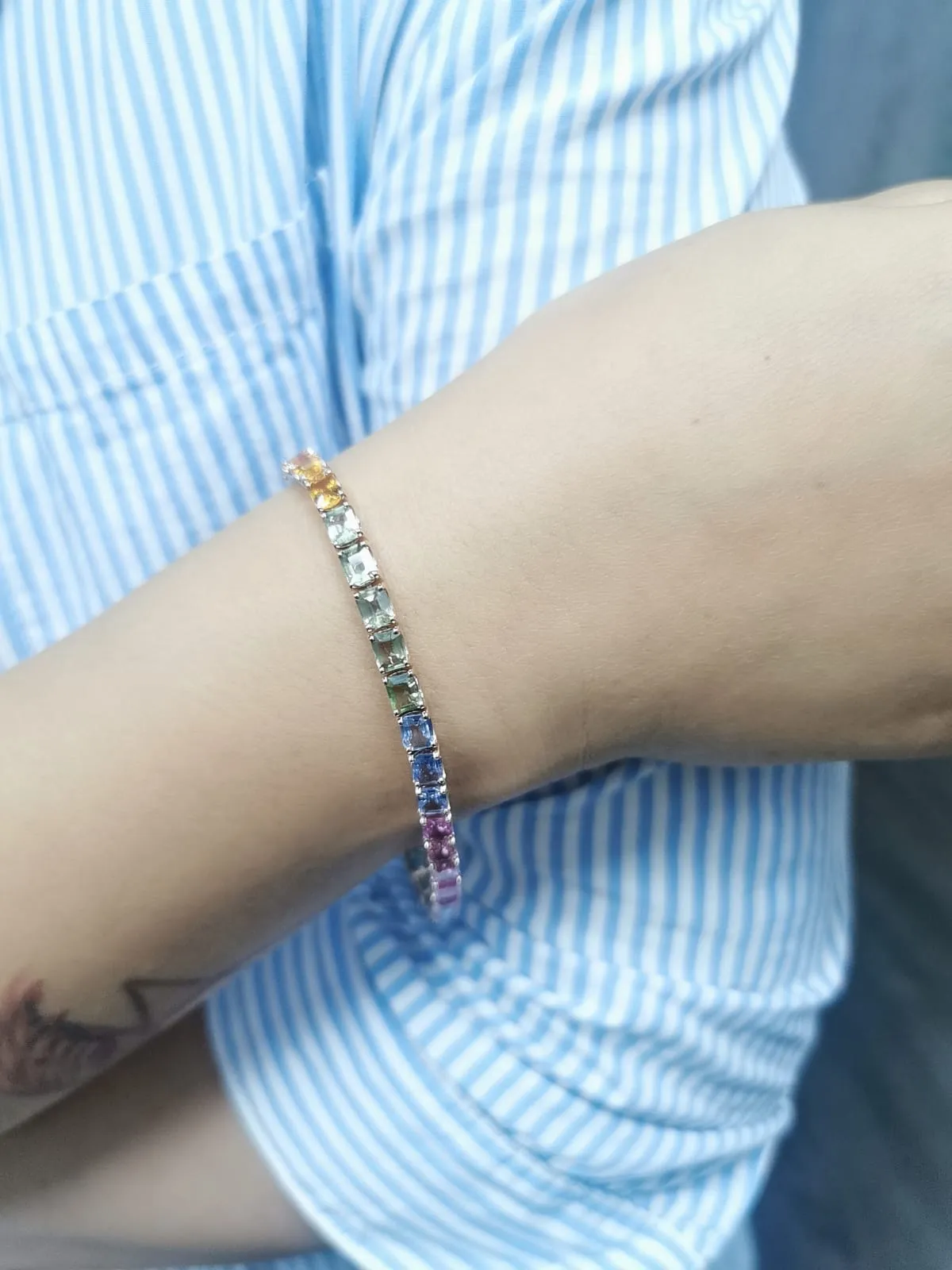 18K Rose Gold Multi-Color Sapphire Tennis Bracelet with 16.85 Carats of Vibrant Gemstones