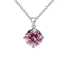 18K White Gold 4 Carat Created Pink Sapphire Round Stud Necklace Plated 18 inch