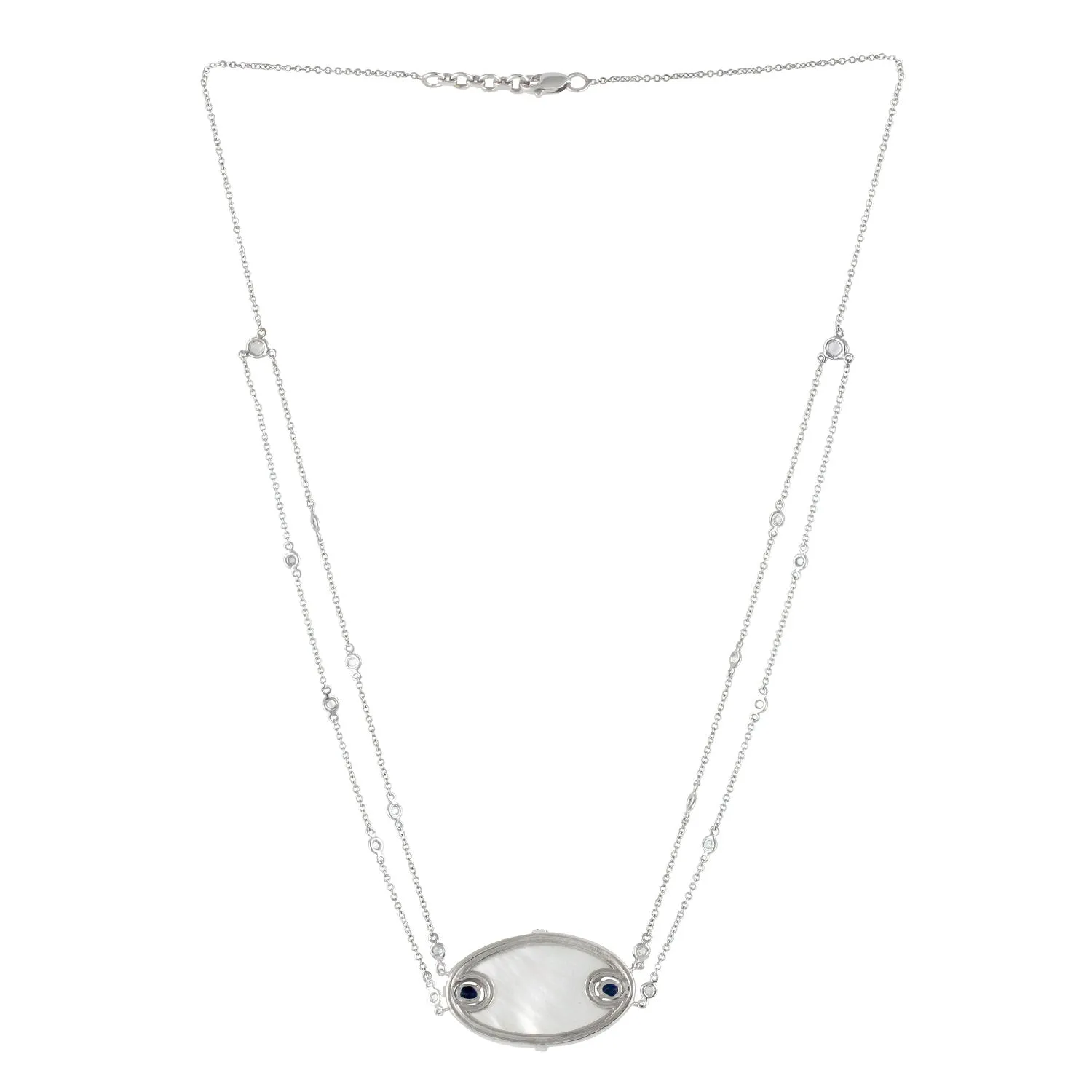 18k White Gold Mop Sapphire Diamond Wedding Princess Necklace For Her On Sale