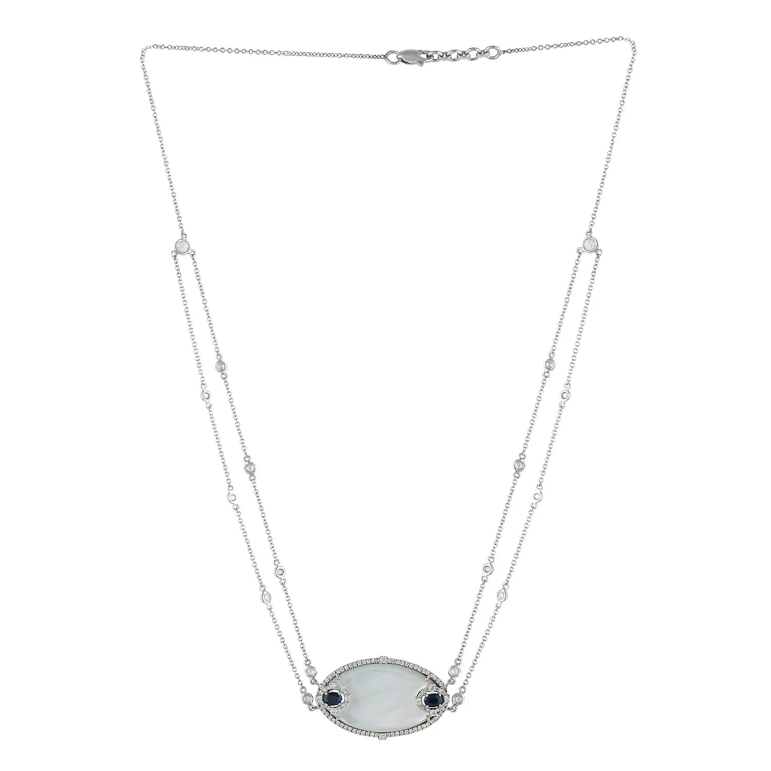 18k White Gold Mop Sapphire Diamond Wedding Princess Necklace For Her On Sale