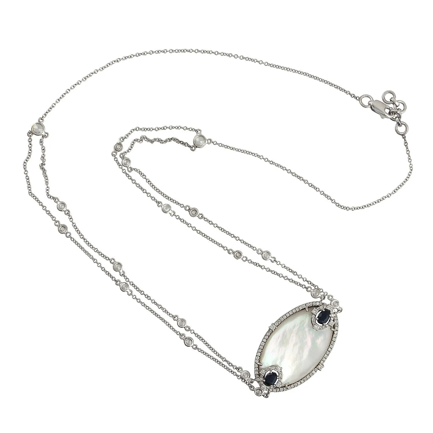 18k White Gold Mop Sapphire Diamond Wedding Princess Necklace For Her On Sale