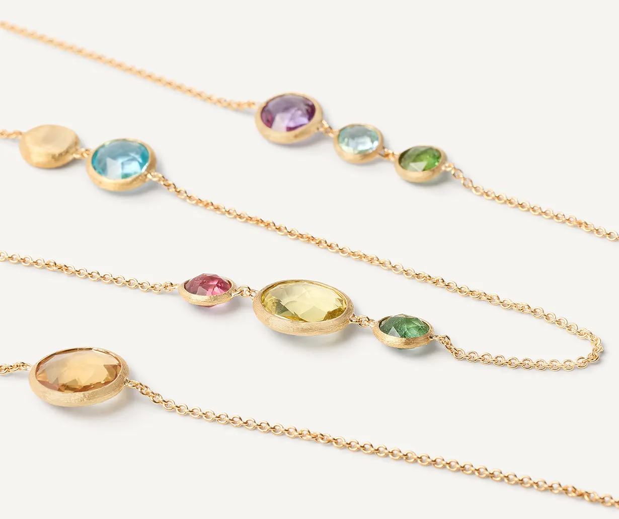 18K Yellow Gold Long Mixed Gemstone Necklace