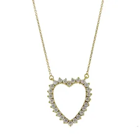 18K Yellow Gold Open Heart Diamond Necklace