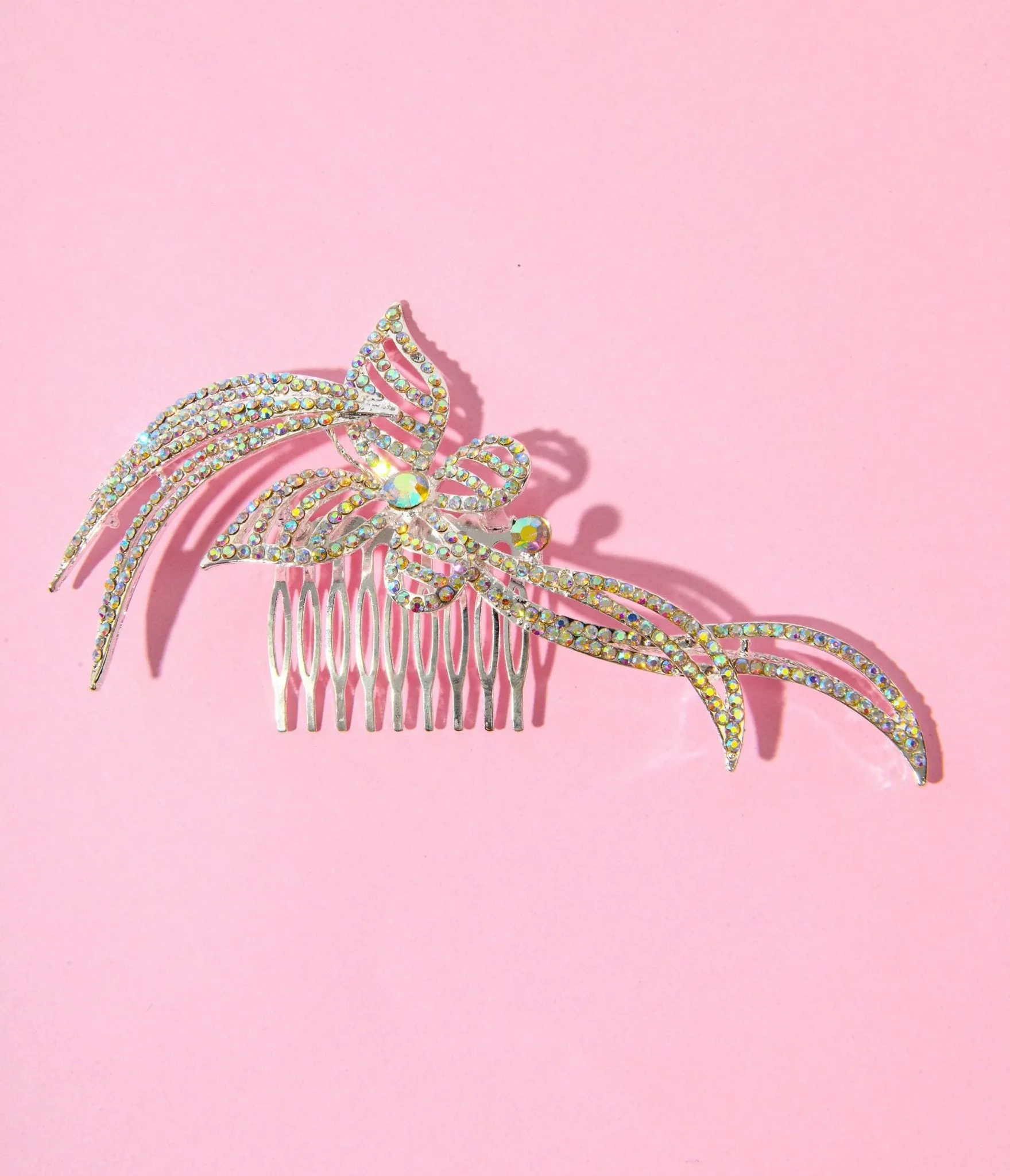 1920s Silver & Rainbow Rhinestone Butterfly Tiara Hair Comb