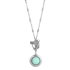 1928 Jewelry Southwest Turquoise Gemstone Horsehead Locket Necklace 24"