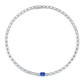 2.0 Carat Rectangular Lab-Cultivated Sapphire Tennis Necklace in S925 Silver-Plated Platinum