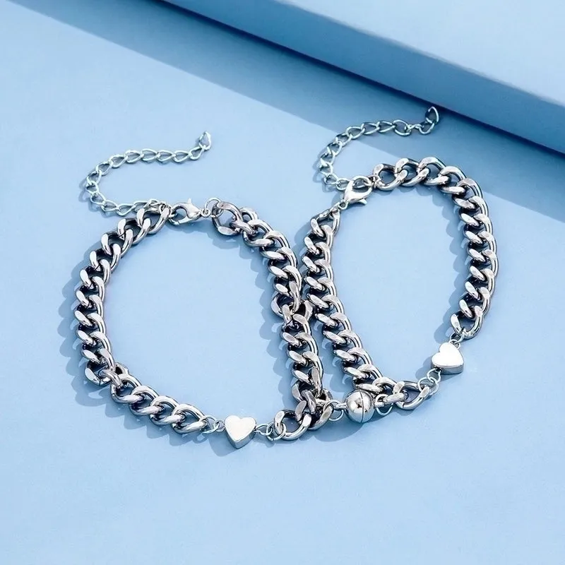 2022 New Simple Heart Shape Magnet  Stainless Steel Couple Bracelet