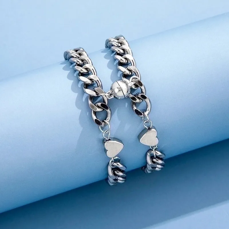 2022 New Simple Heart Shape Magnet  Stainless Steel Couple Bracelet