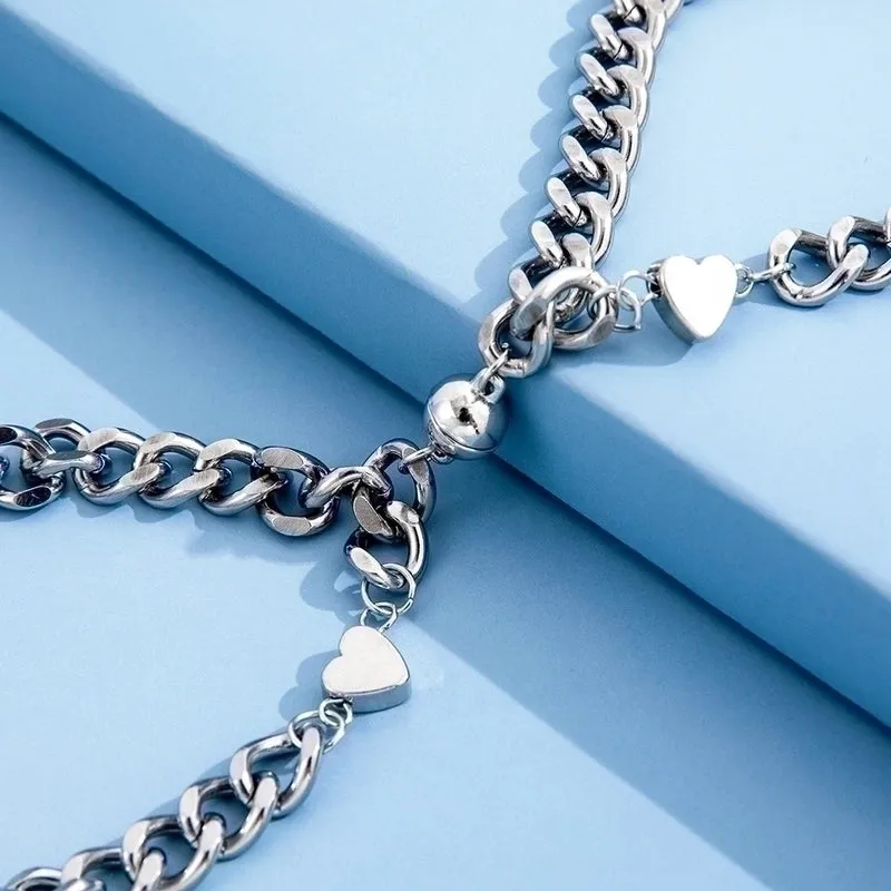 2022 New Simple Heart Shape Magnet  Stainless Steel Couple Bracelet