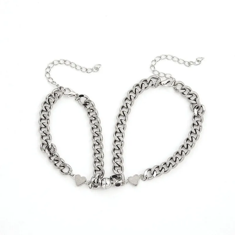 2022 New Simple Heart Shape Magnet  Stainless Steel Couple Bracelet