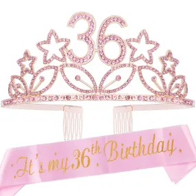 36th Birthday Gifts for Women, 36th Birthday Crown and Sash for Women, 36th Birthday