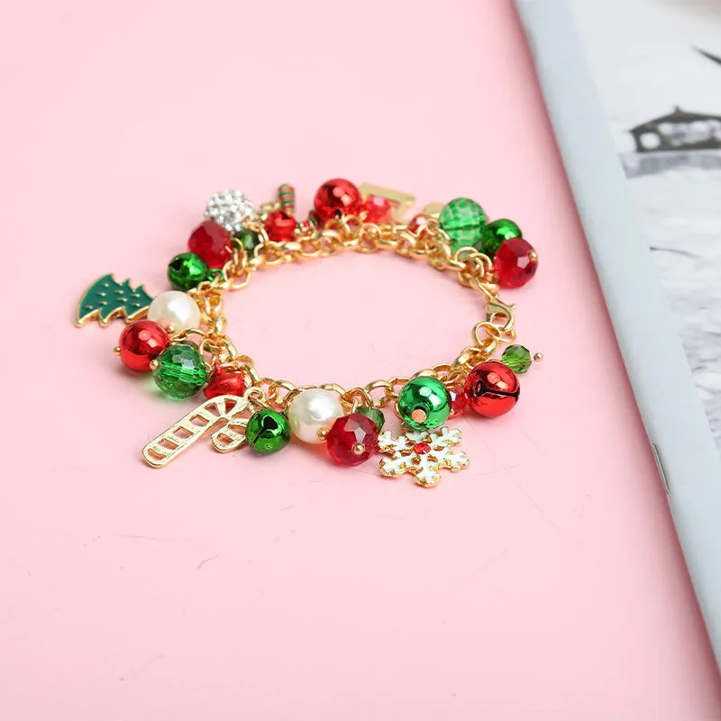 3PCs Christmas Bracelet Hanging Pearl Bell Rhinestone Ball Alloy Children's Day Gifts for Girls