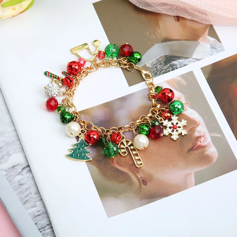 3PCs Christmas Bracelet Hanging Pearl Bell Rhinestone Ball Alloy Children's Day Gifts for Girls