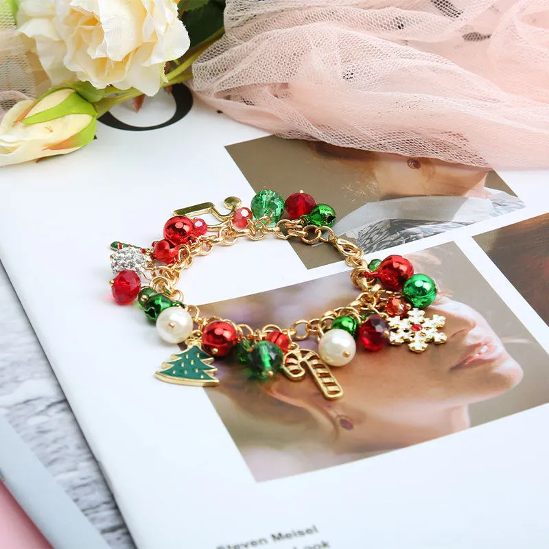 3PCs Christmas Bracelet Hanging Pearl Bell Rhinestone Ball Alloy Children's Day Gifts for Girls