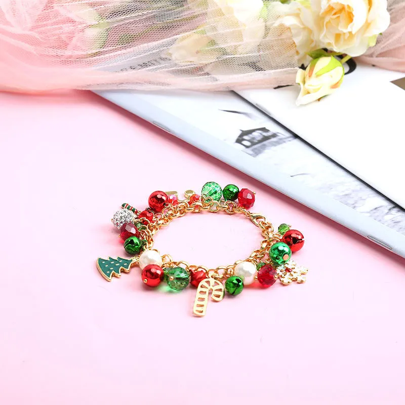 3PCs Christmas Bracelet Hanging Pearl Bell Rhinestone Ball Alloy Children's Day Gifts for Girls