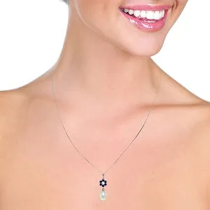 4.53 Carat 14K Solid White Gold Necklace Natural Pearl, Sapphire Diamond