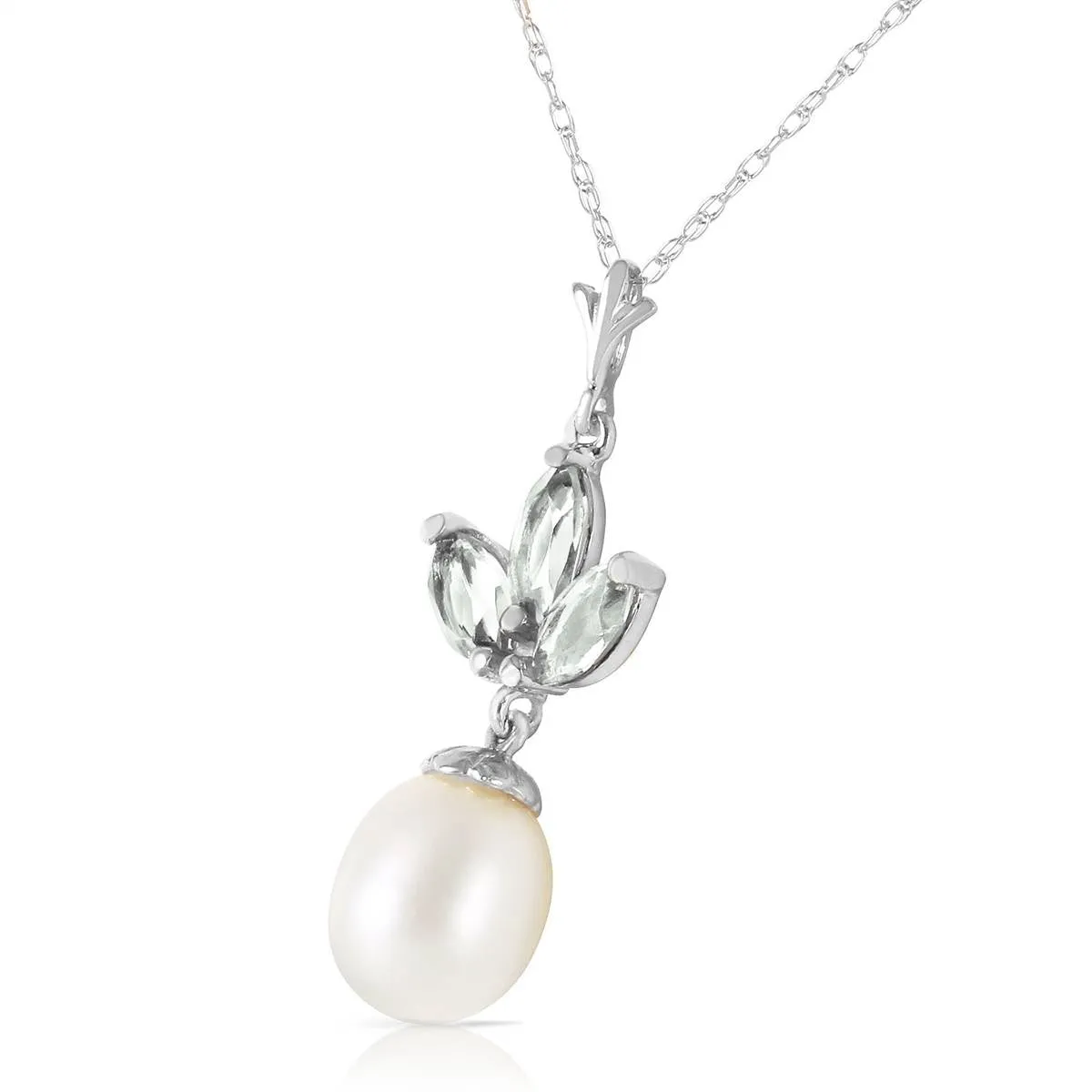 4.75 Carat 14K Solid White Gold Necklace Pearl Green Amethyst
