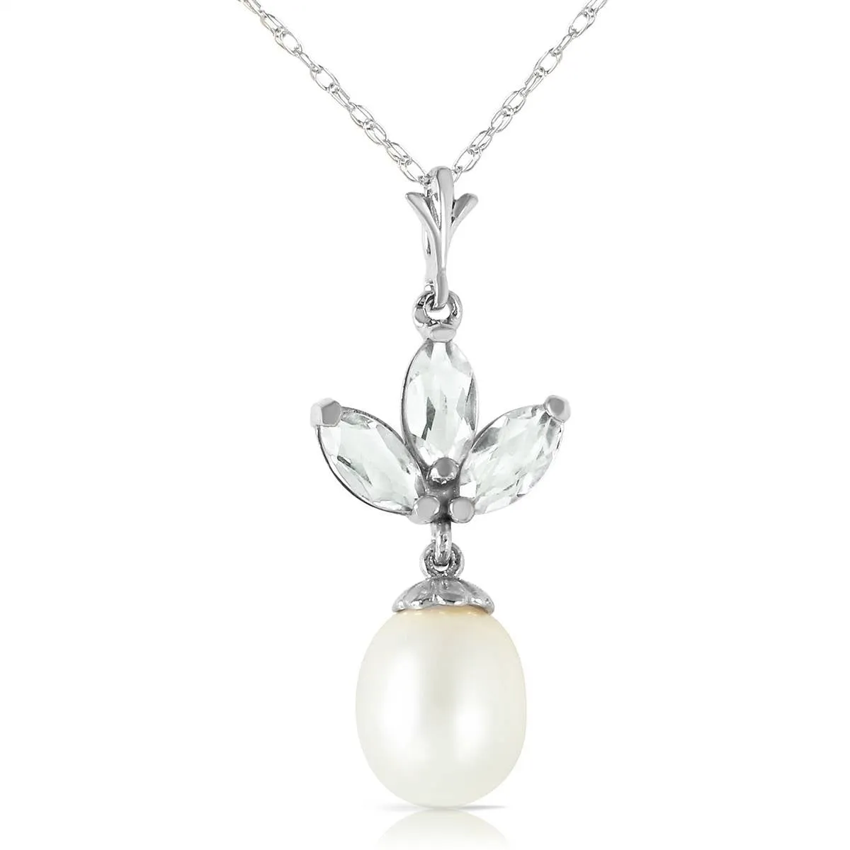 4.75 Carat 14K Solid White Gold Necklace Pearl Green Amethyst