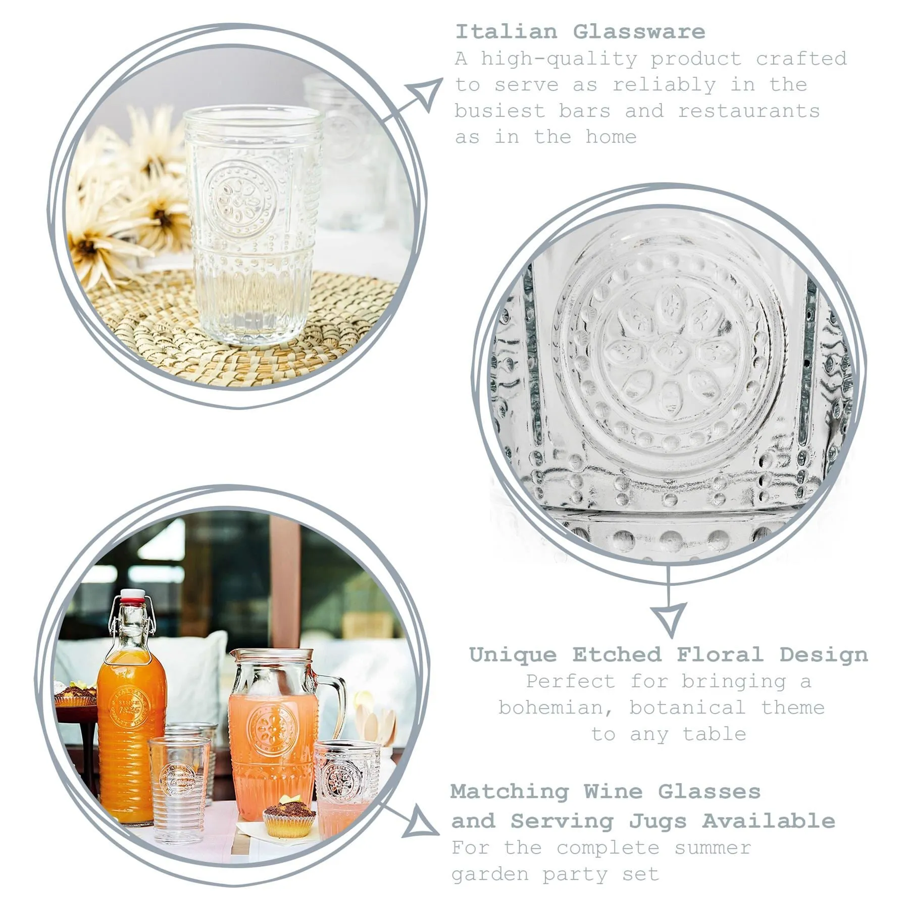 475ml Romantic Highball Glasses - Pack of Six - By Bormioli Rocco