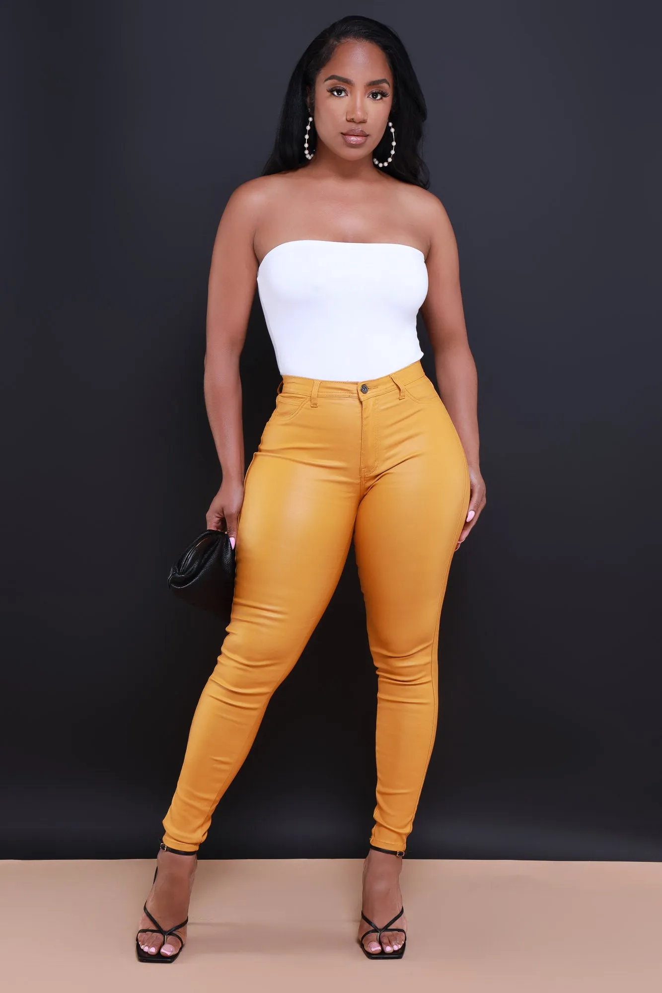 $5 Curve You Faux Leather High Rise Pants - Mustard
