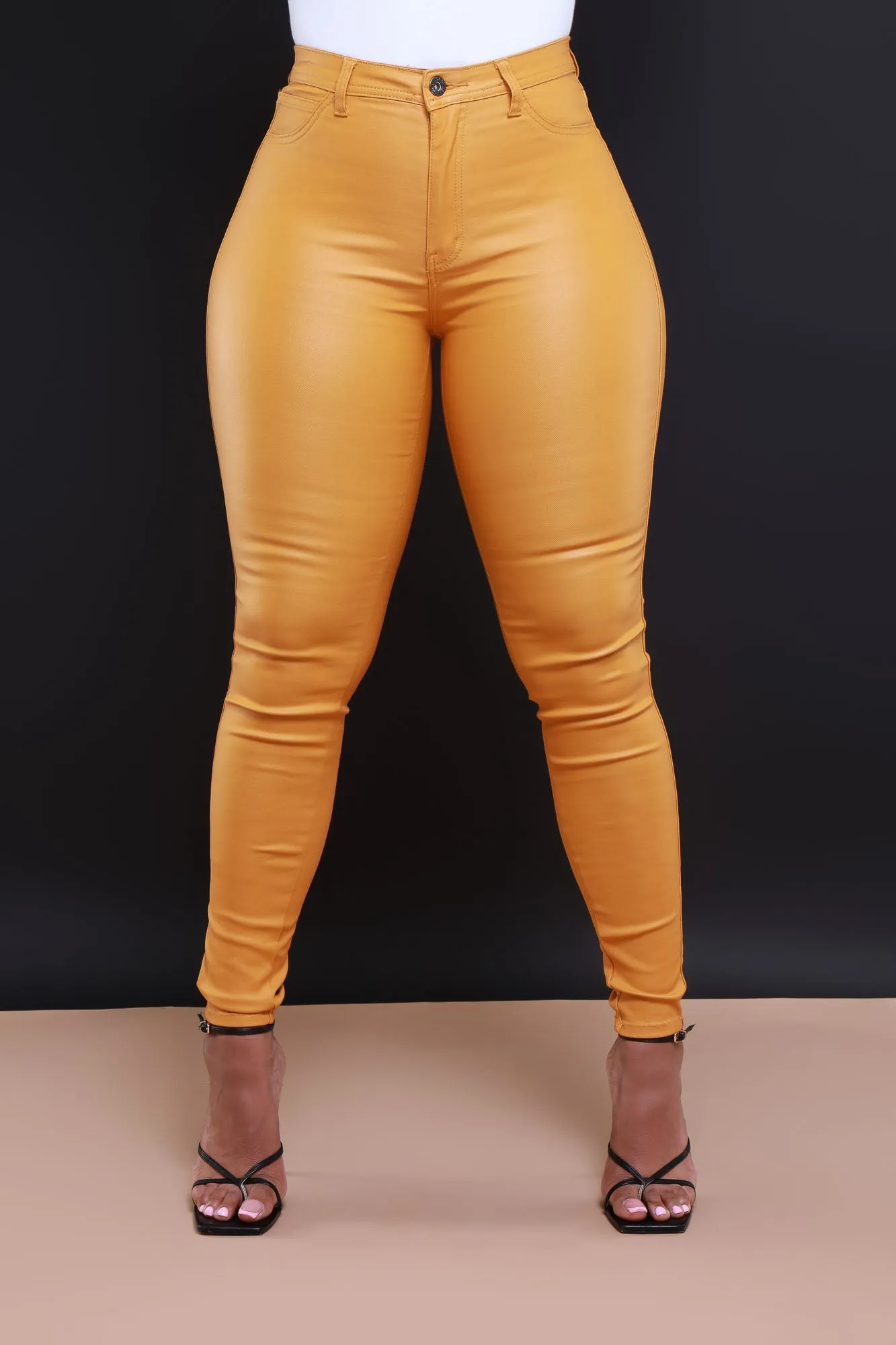 $5 Curve You Faux Leather High Rise Pants - Mustard