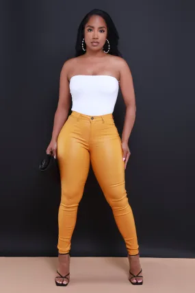 $5 Curve You Faux Leather High Rise Pants - Mustard