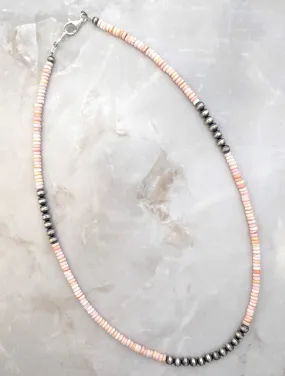 5mm Navajo Pearls & Pink Conch Shell 20" Necklace Sterling Silver