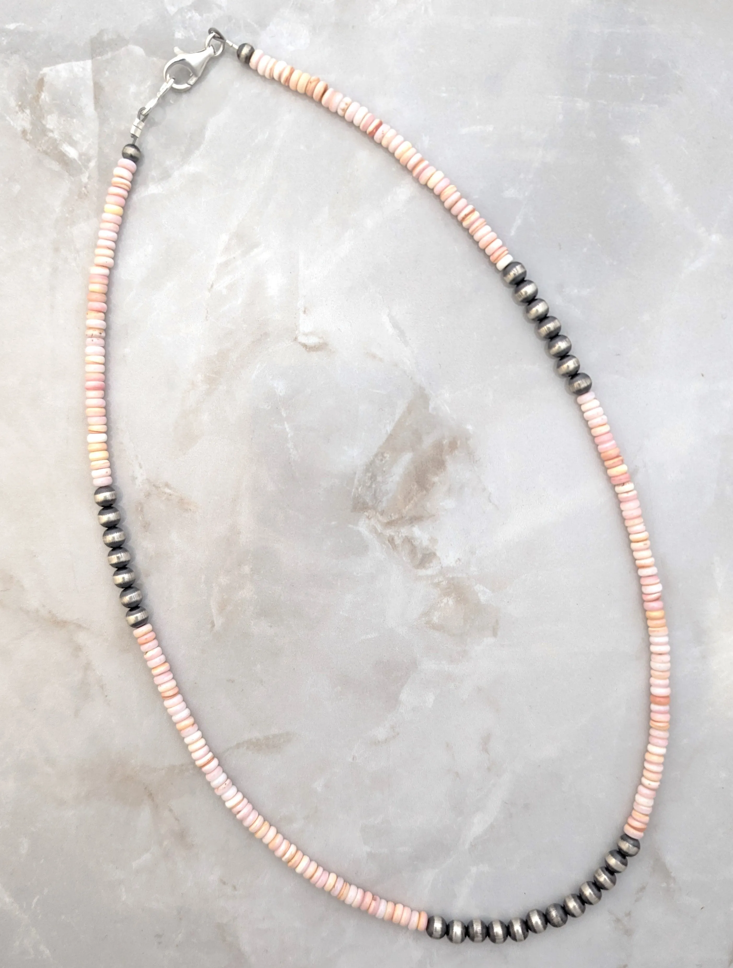 5mm Navajo Pearls & Pink Conch Shell 20" Necklace Sterling Silver