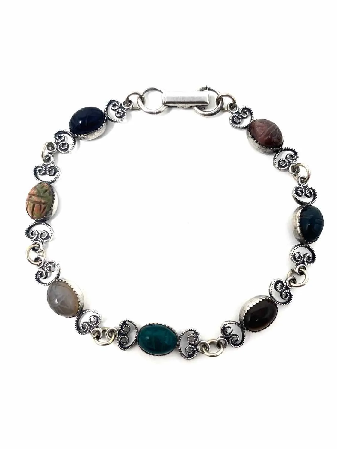 .925 Oval Carved Multi-stone Bracelet