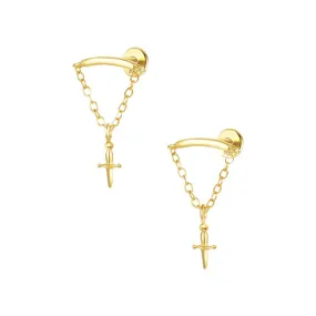 925 Silver Gold Dagger Flat Earrings