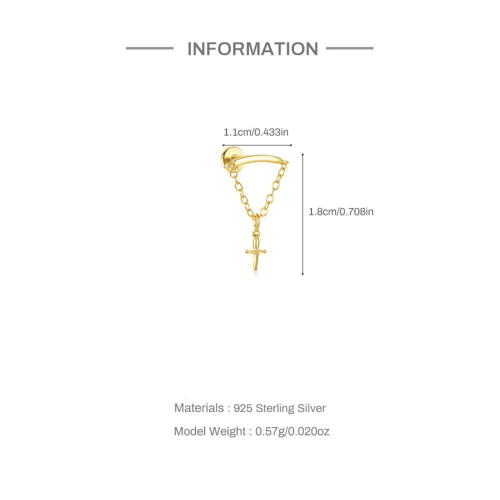 925 Silver Gold Dagger Flat Earrings