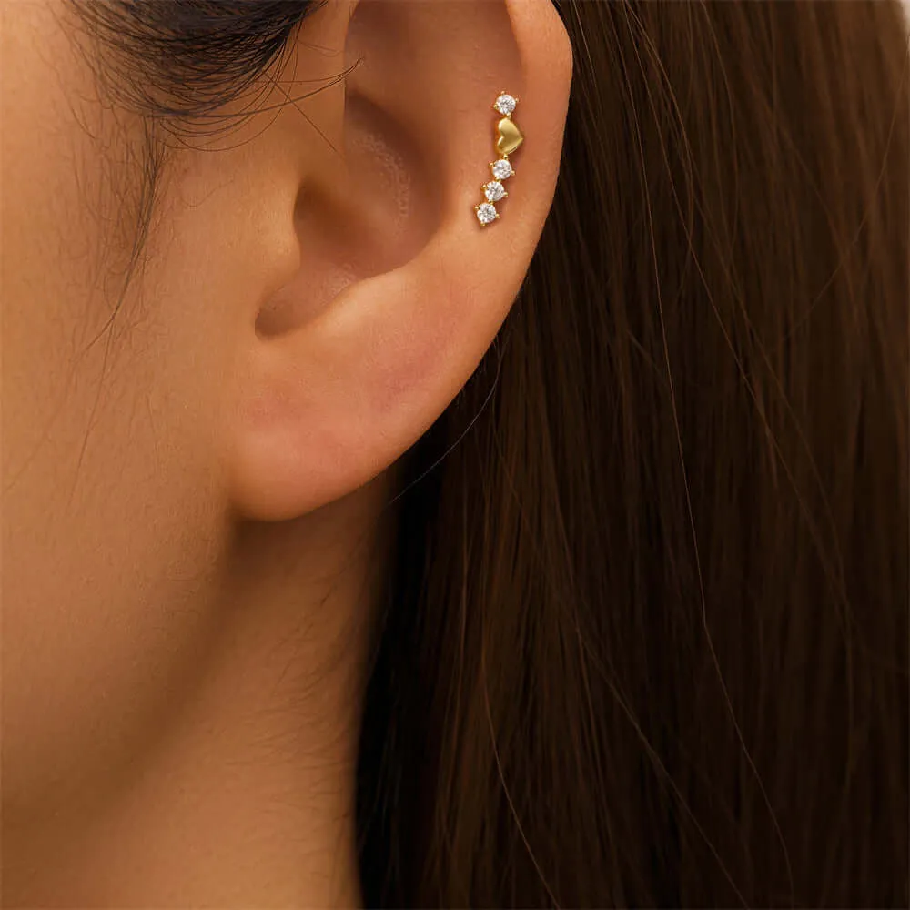 925 Silver Heart CZ Diamond Line Flat Back Earrings