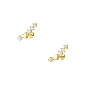 925 Silver Heart CZ Diamond Line Flat Back Earrings