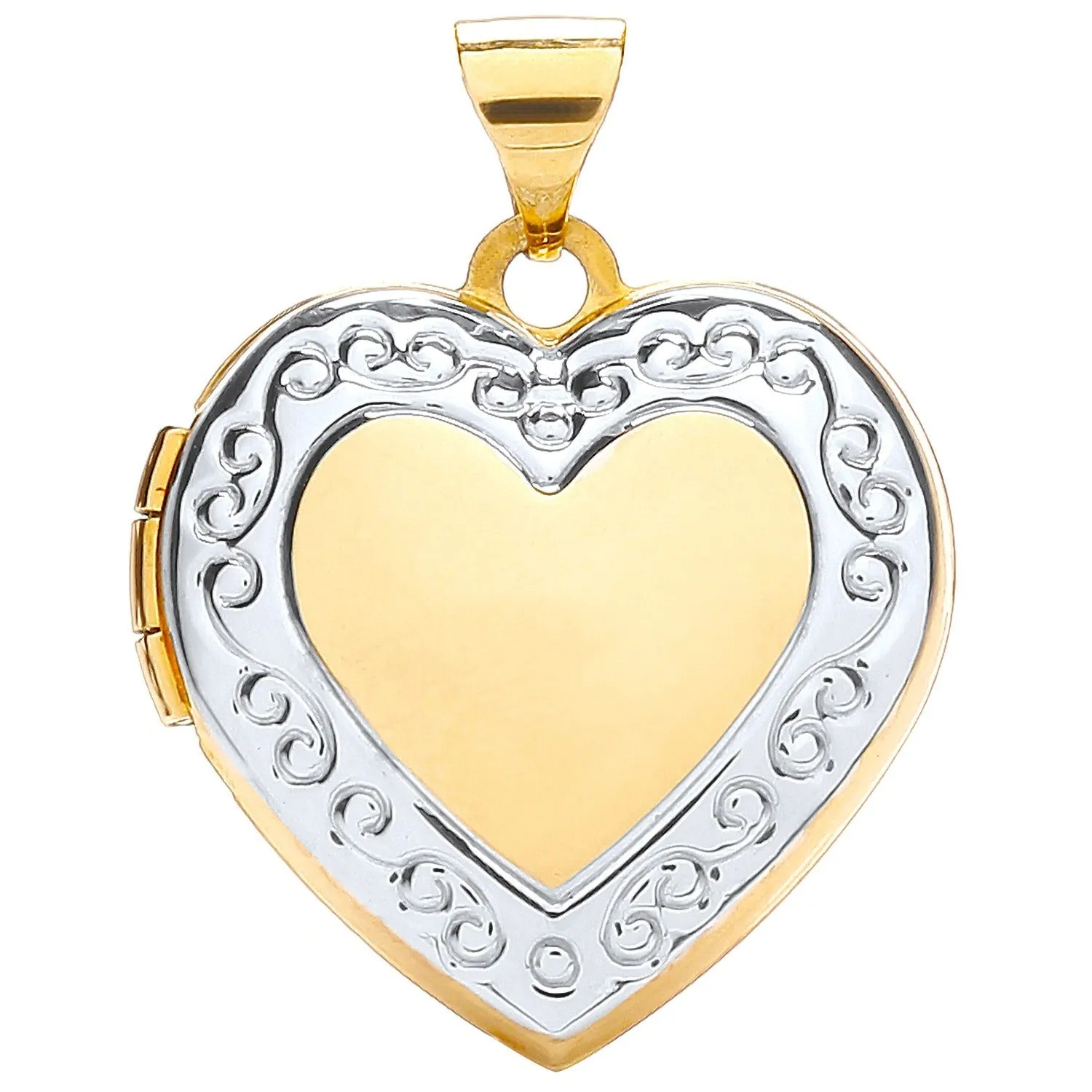 9ct 2 Tone Gold Heart Shaped Locket Pendant Necklace