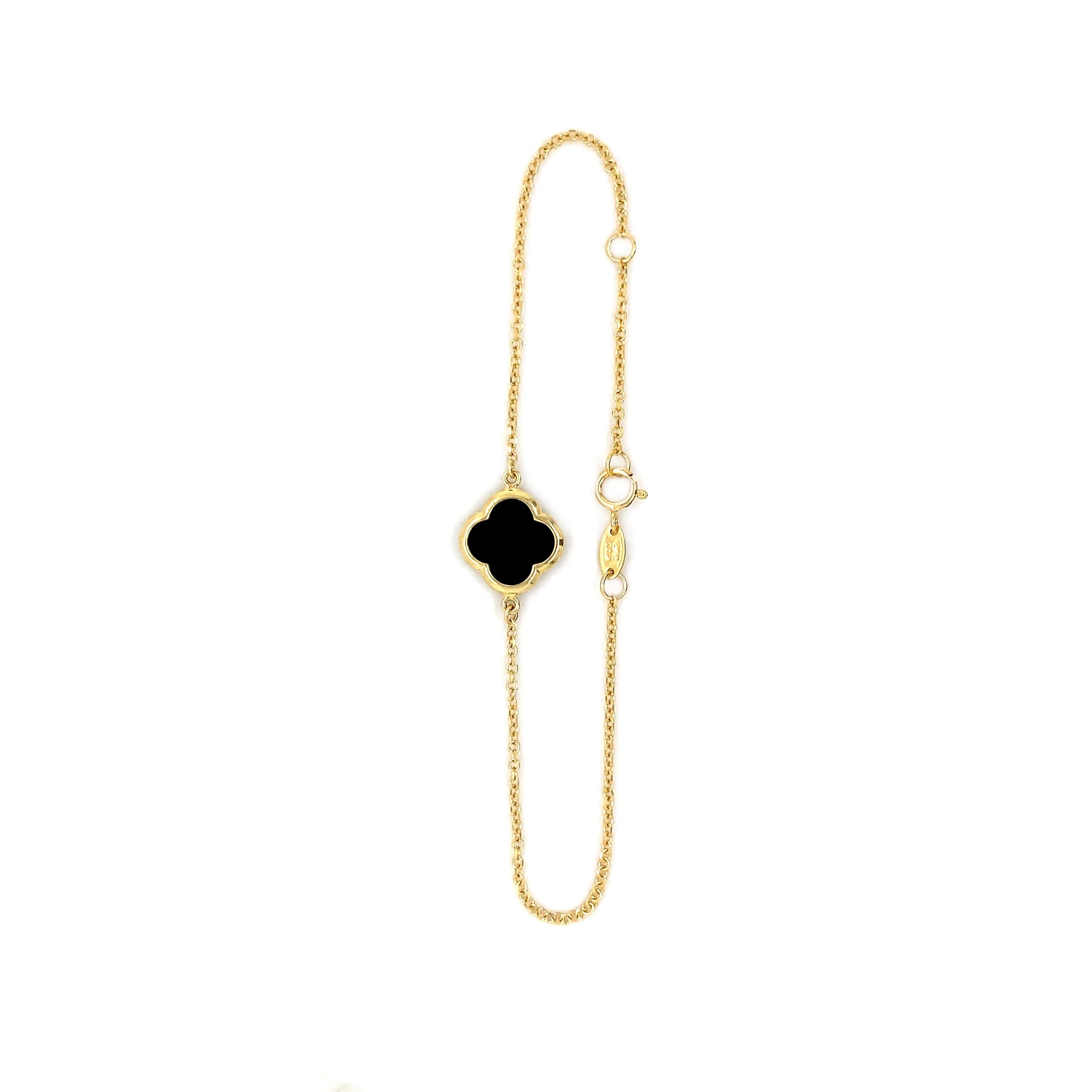 9ct Gold Onyx Clover/Quatrefoil Bracelet (Medium)