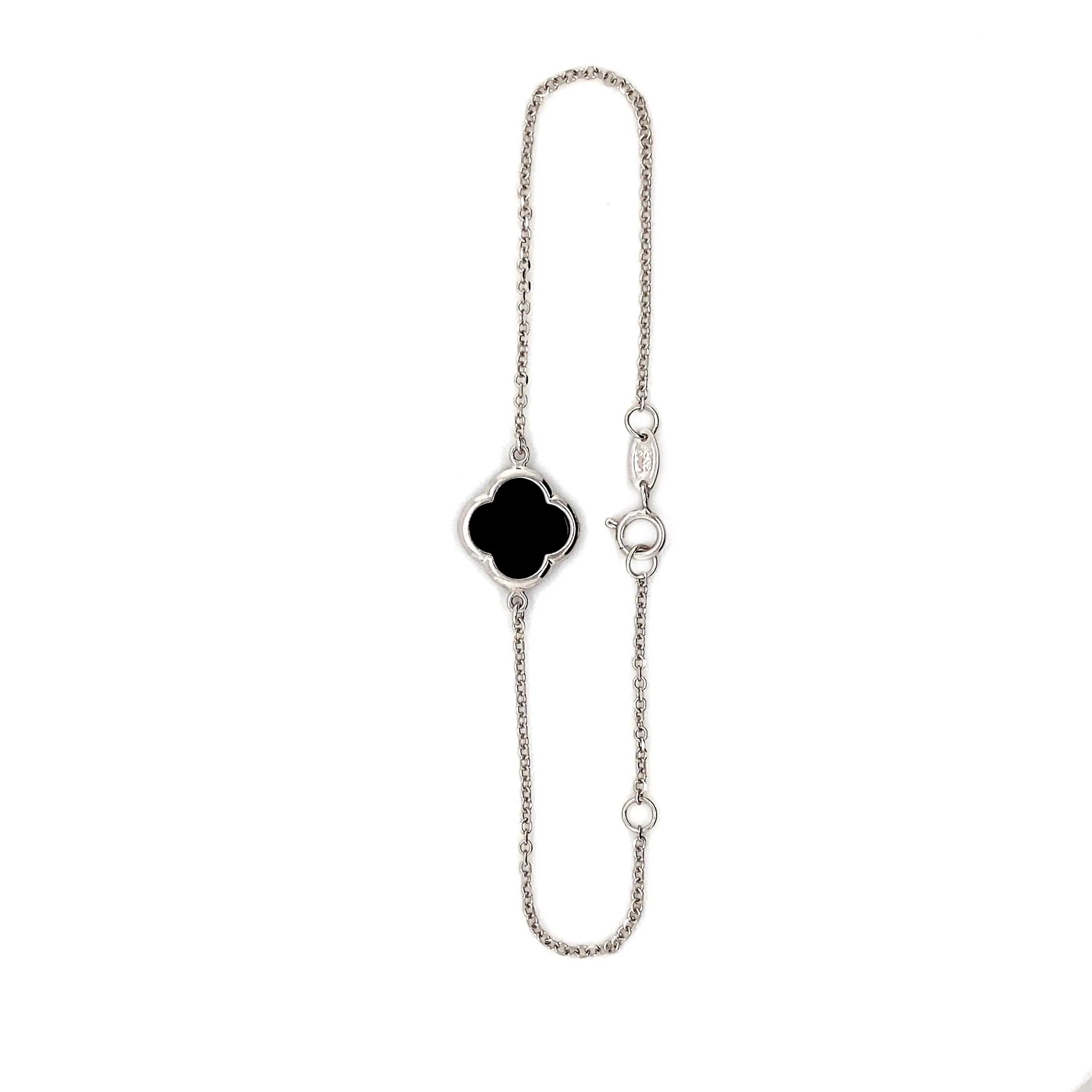 9ct Gold Onyx Clover/Quatrefoil Bracelet (Medium)