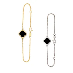 9ct Gold Onyx Clover/Quatrefoil Bracelet (Medium)