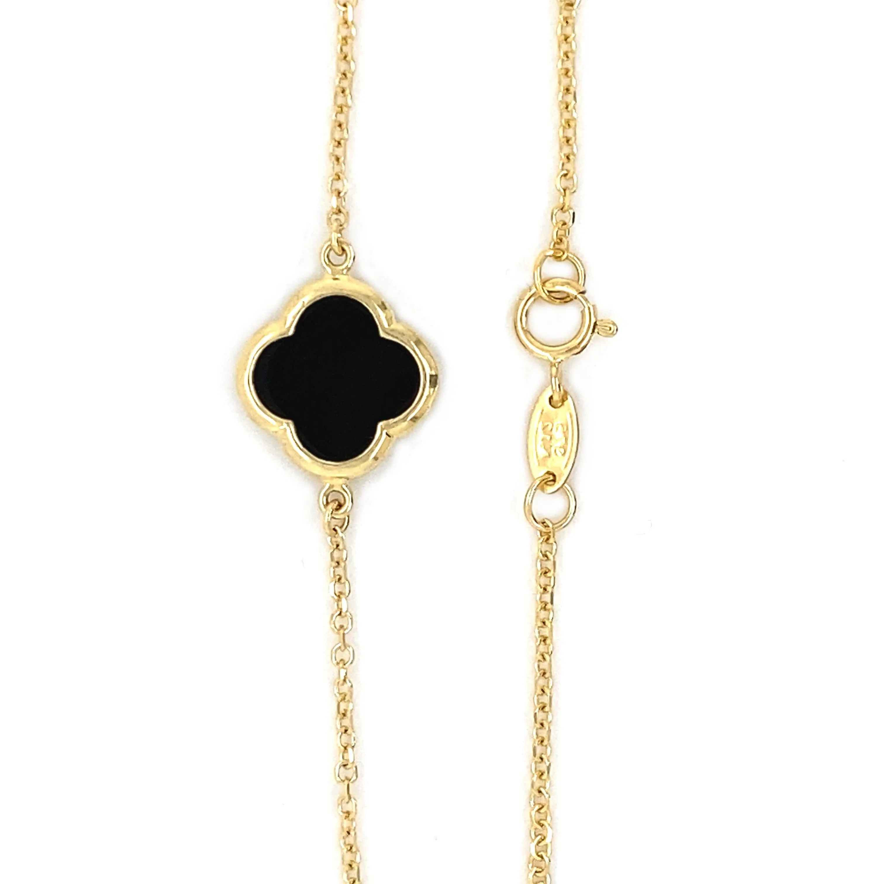 9ct Gold Onyx Clover/Quatrefoil Bracelet (Medium)