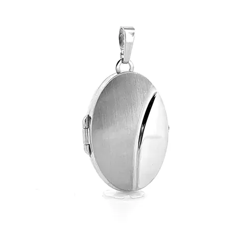 9ct White Gold 2 Picture Oval Matt Bean Locket Pendant Necklace