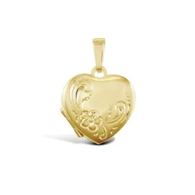 9ct Yellow Gold 4 Picture Love Heart Engraved Locket Pendant Necklace