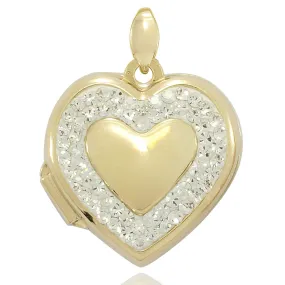 9ct Yellow Gold Infused Crystal Heart Locket 18mm