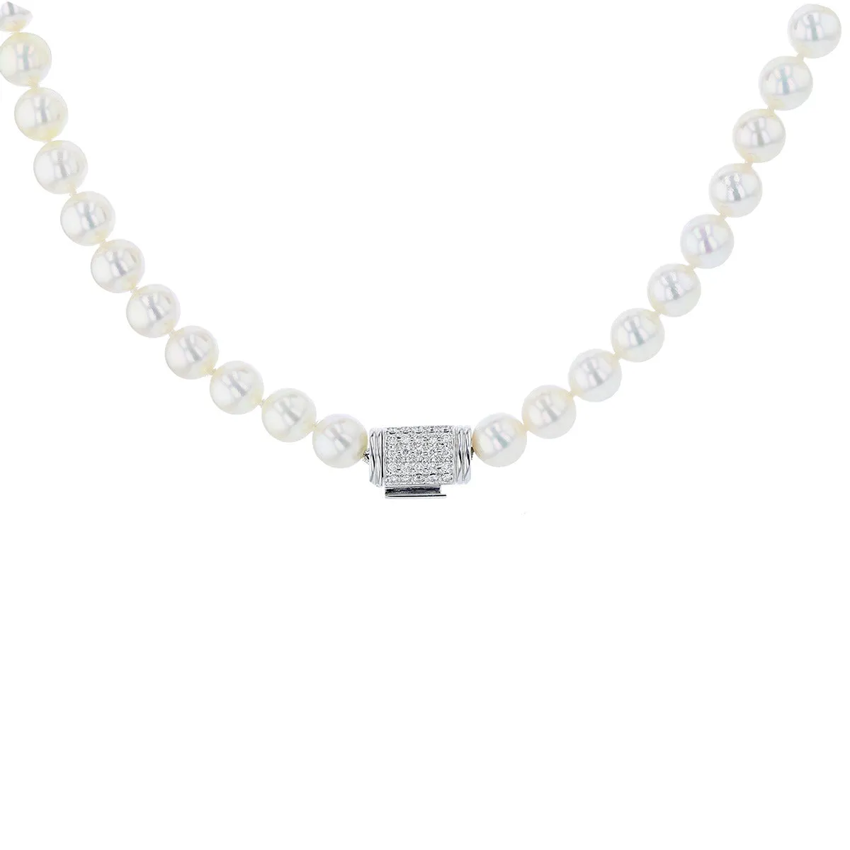 Akoya Double Diamond Clasp Strand Necklace