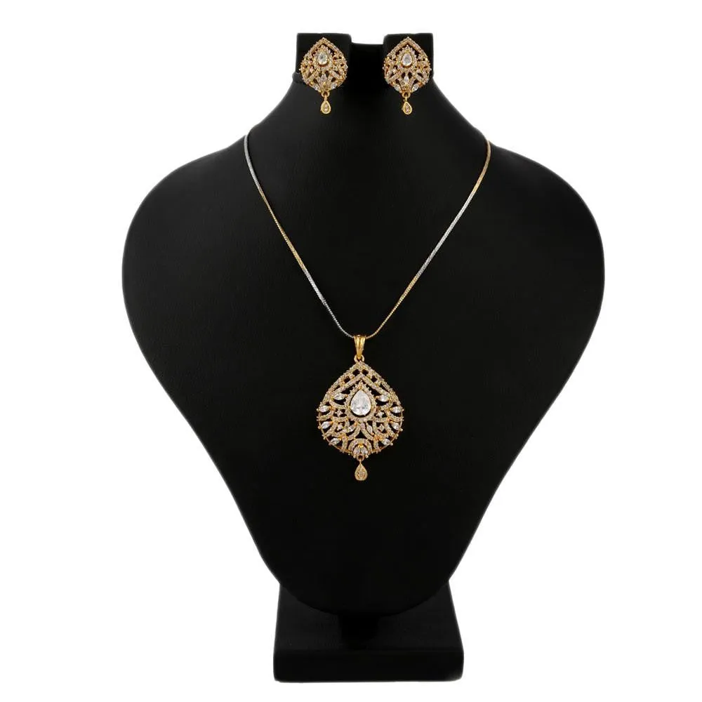 American Diamond Locket Set - White & Golden