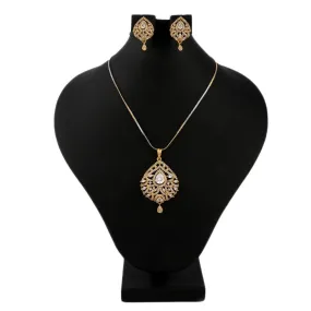 American Diamond Locket Set - White & Golden