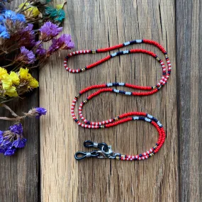 American Flag Glasses Chain, Red Blue White Seed Bead Eyeglass chain, Teacher Lanyard, Sunglasses strap, Patriotic lanyard, American jewelry