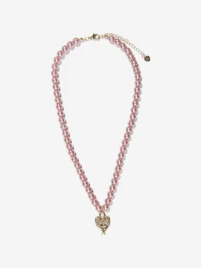 Angels Face Girls Pearl And Charm Neckalce in Pink